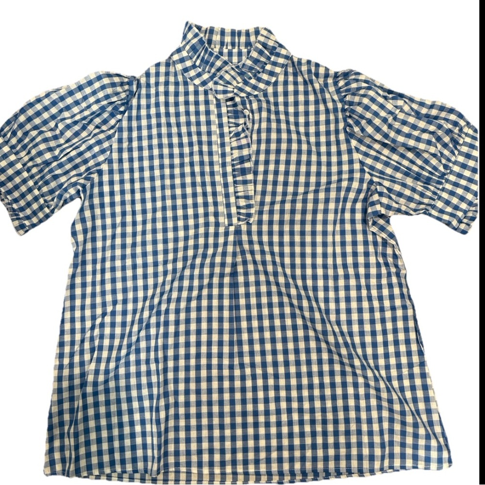 Lunch in The Park Gingham Boutique Puff Sleeve Half Button Blouse Women 2X - Picture 2 of 7